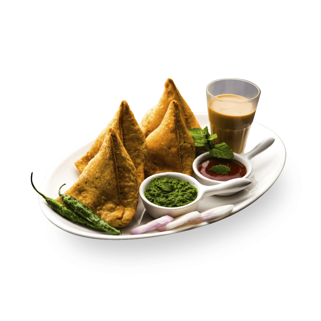 punjabi samosa and chai on a plate